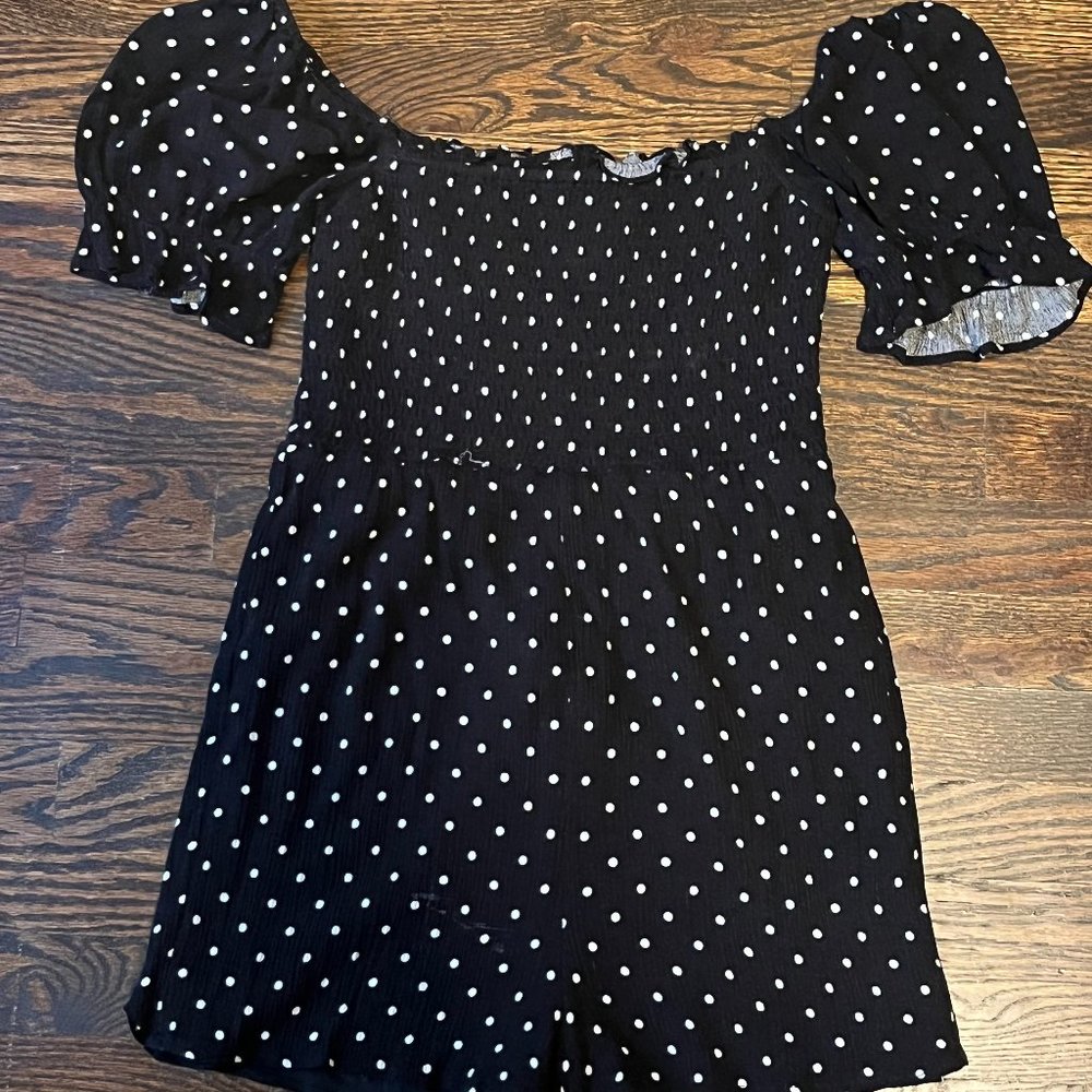Squared Neck/Back Black and White Polka Dot Romper